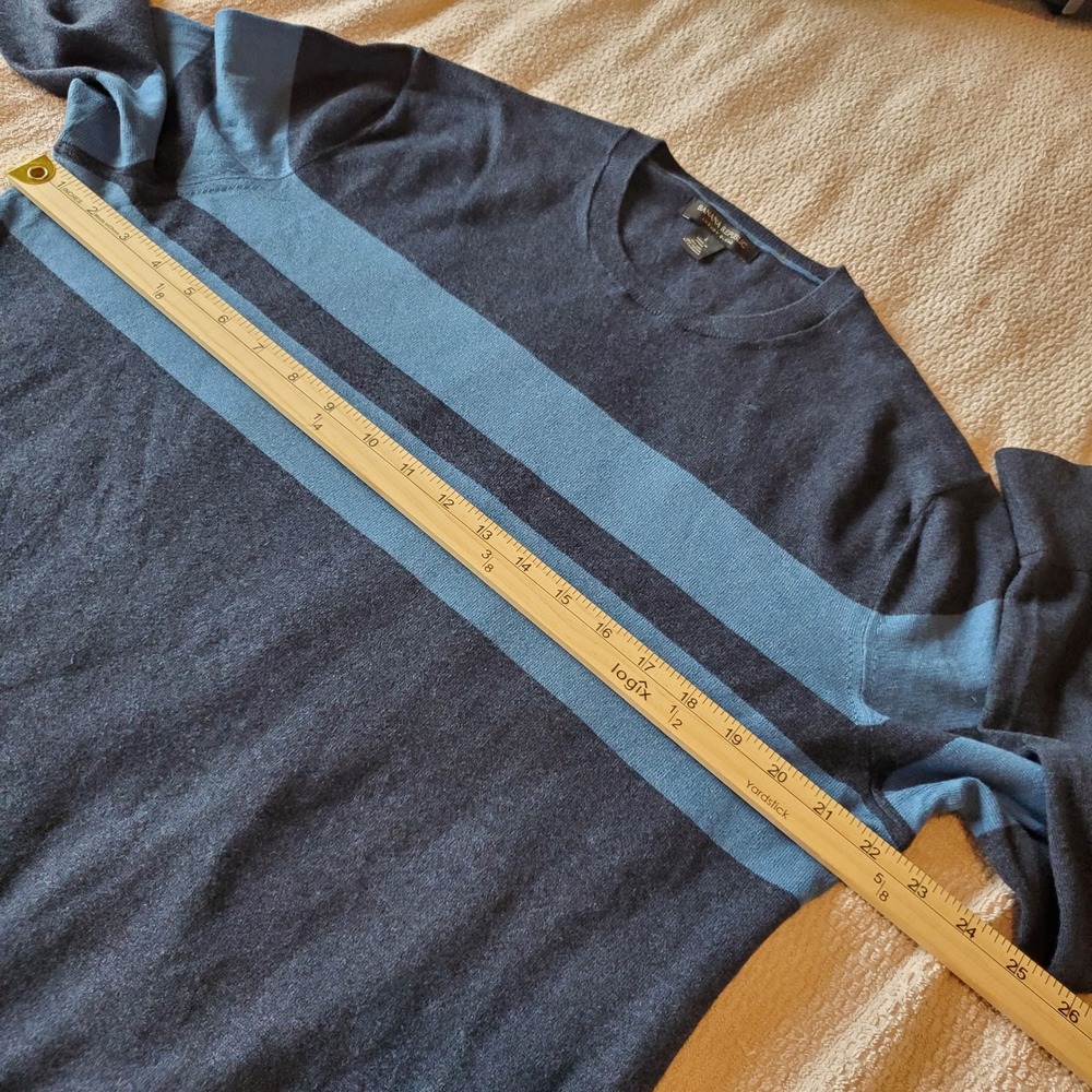 Banana Republic‎ Mens Silk Cashmere Cotton Striped Crewneck Sweater Navy Blue L - Picture 4 of 6